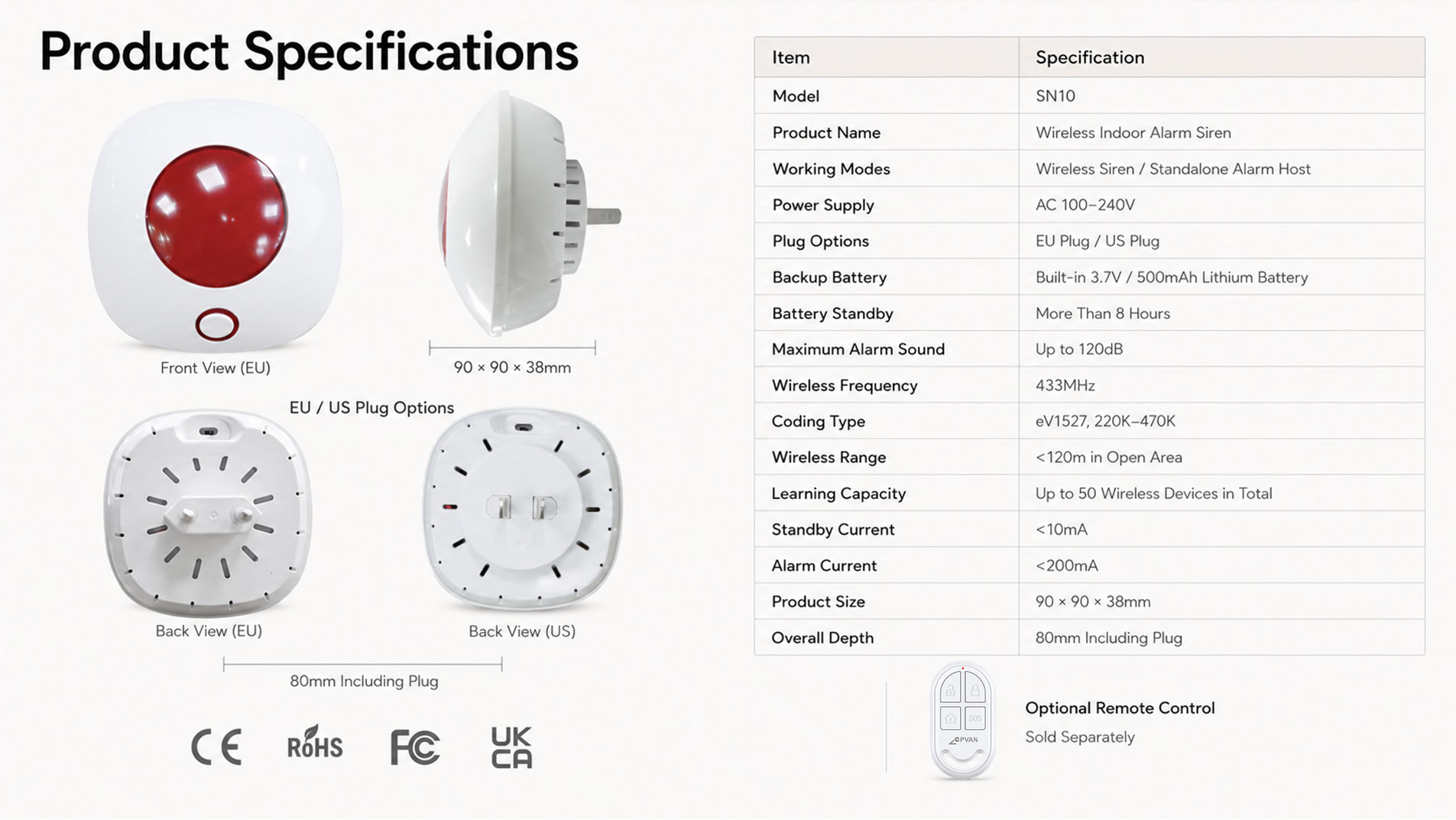 Wireless Indoor Alarm Siren-SN10