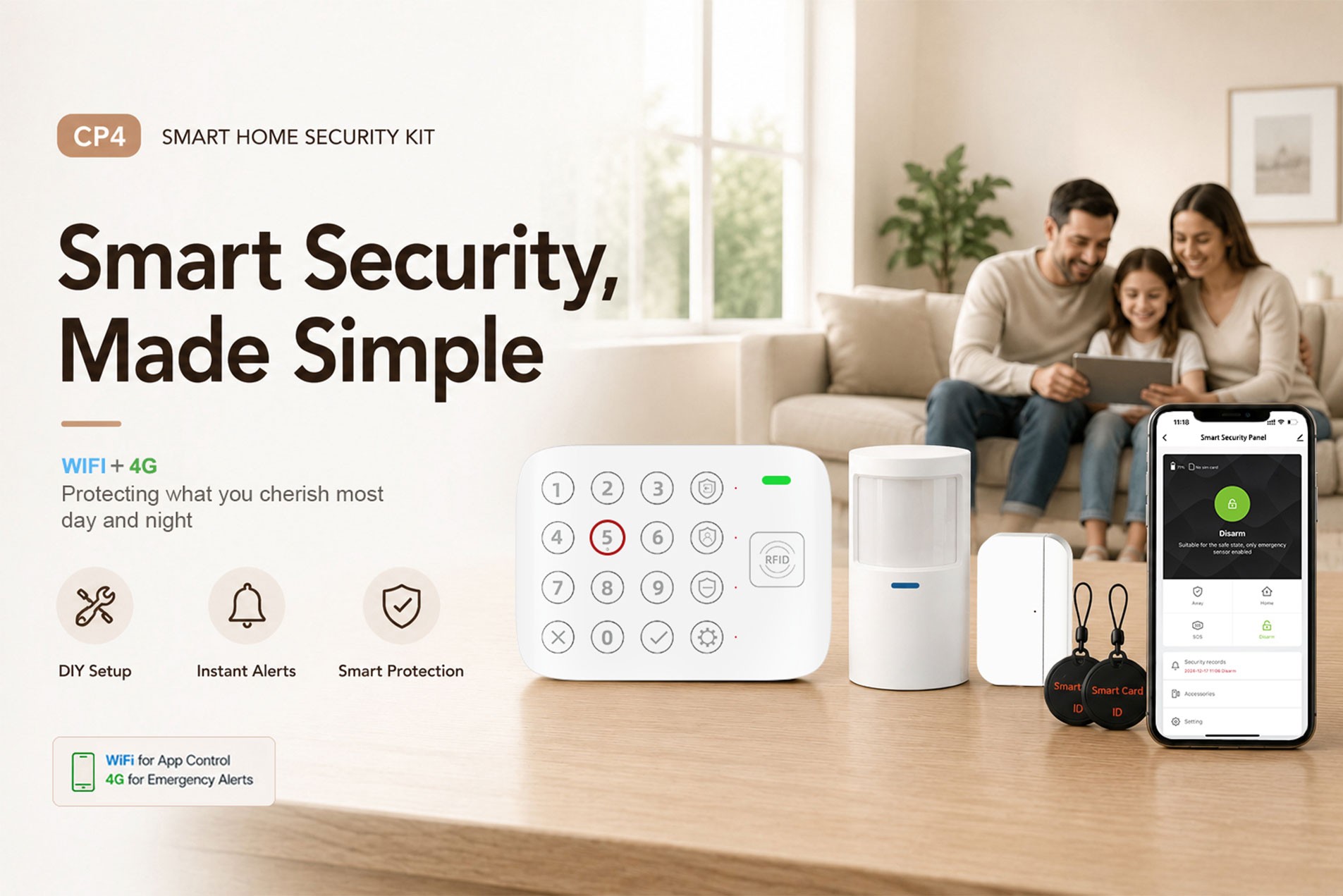 CP4 Keyboard-Style Security Control Panel Launched: Built-in 4G SMS and Voice Alerts, Supports RFID Arming/Disarming and Tuya Smart Ecosystem
