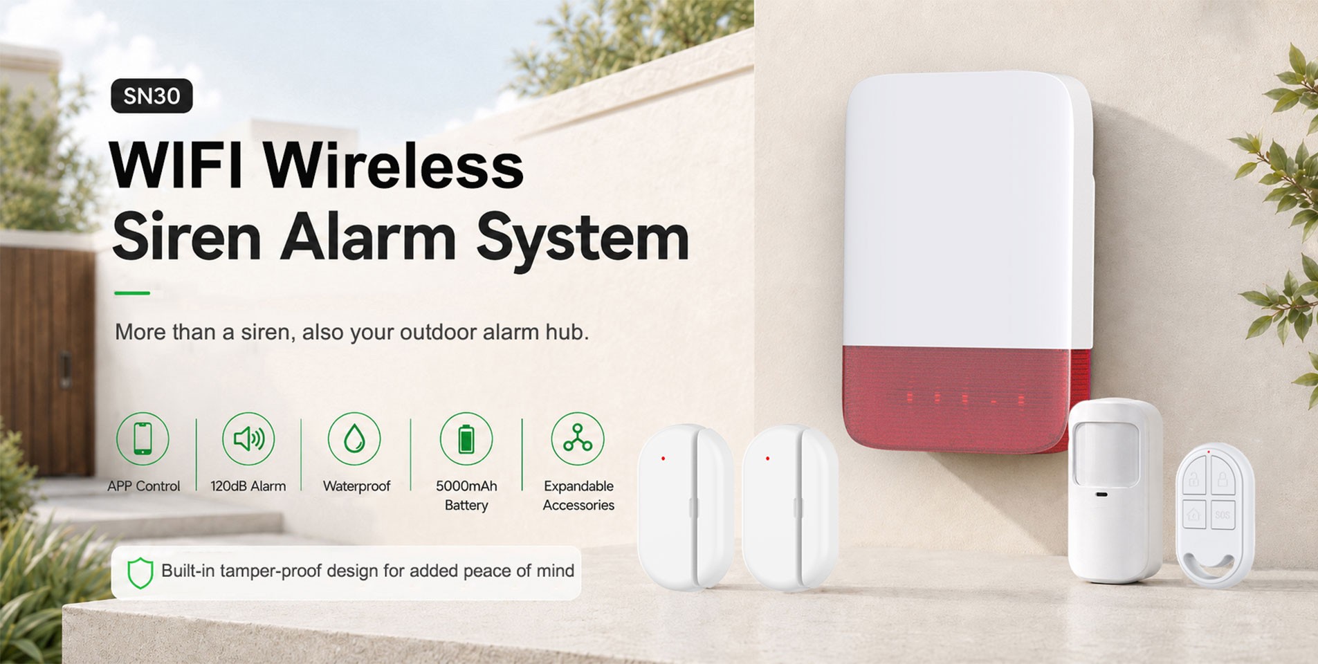 SN30 Outdoor Wireless WiFi Siren Alarm System Launched: 120dB Adjustable-Volume Alarm + Solar-Powered, Ideal for Yards and Off-Grid Locations